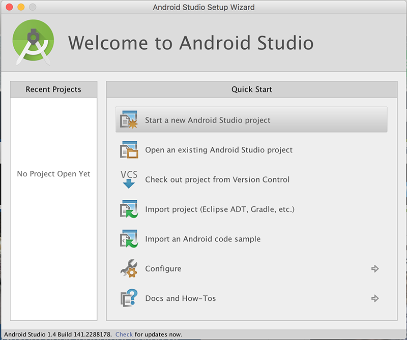 Figure 1: Start a new Android Studio project