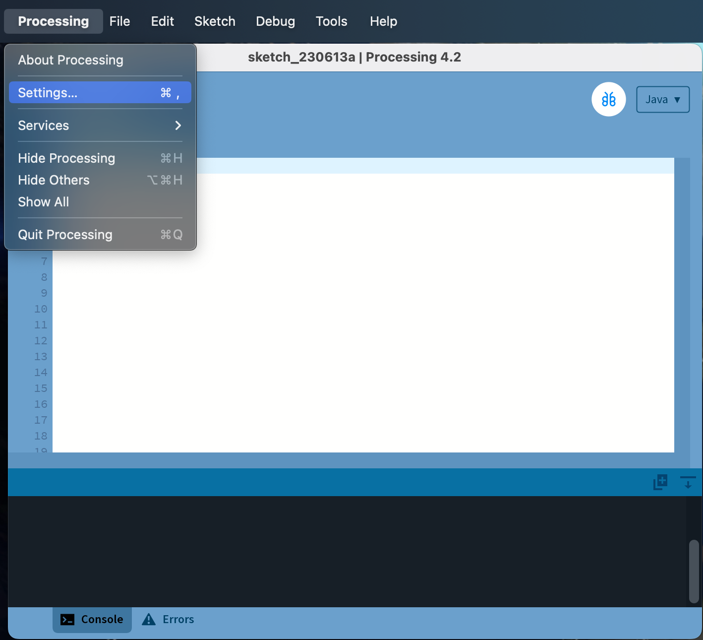 Selecting the Preferences menu item