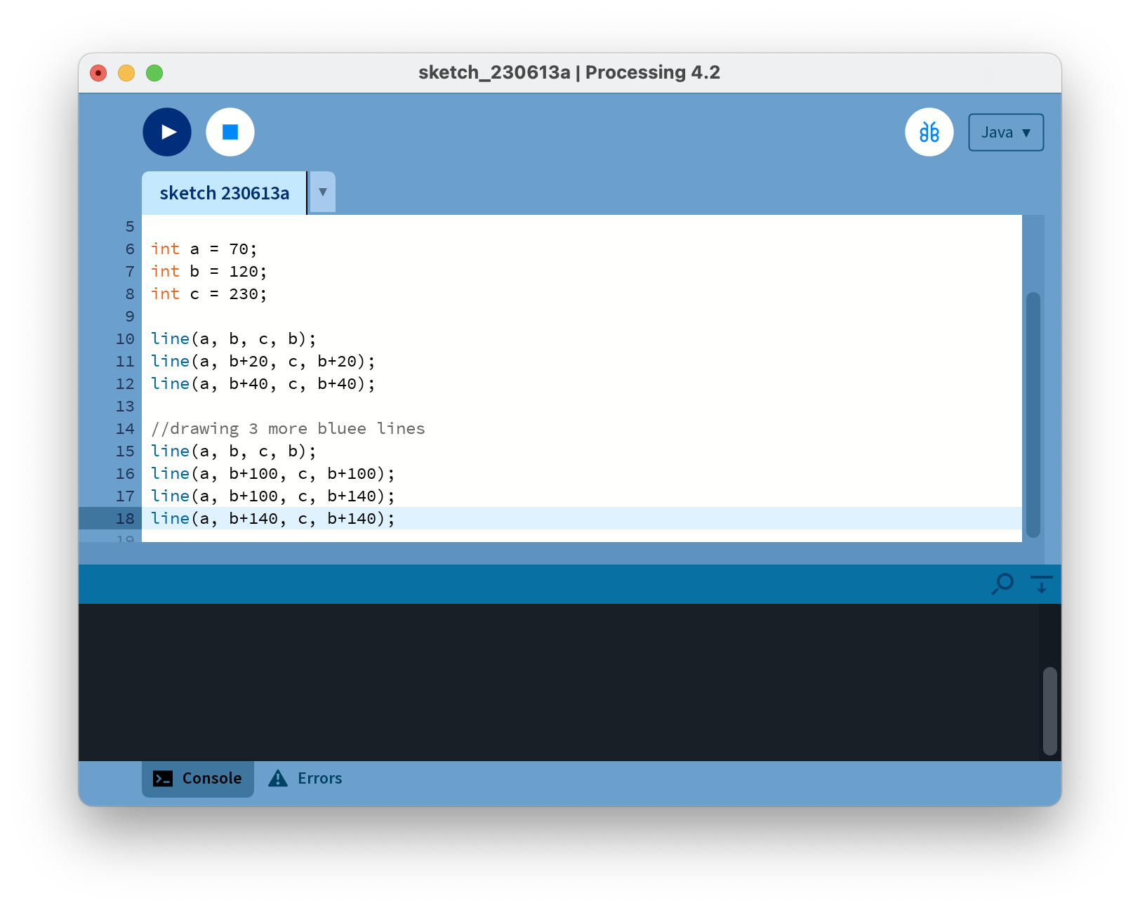 Using int data type to set the coordinates of more lines